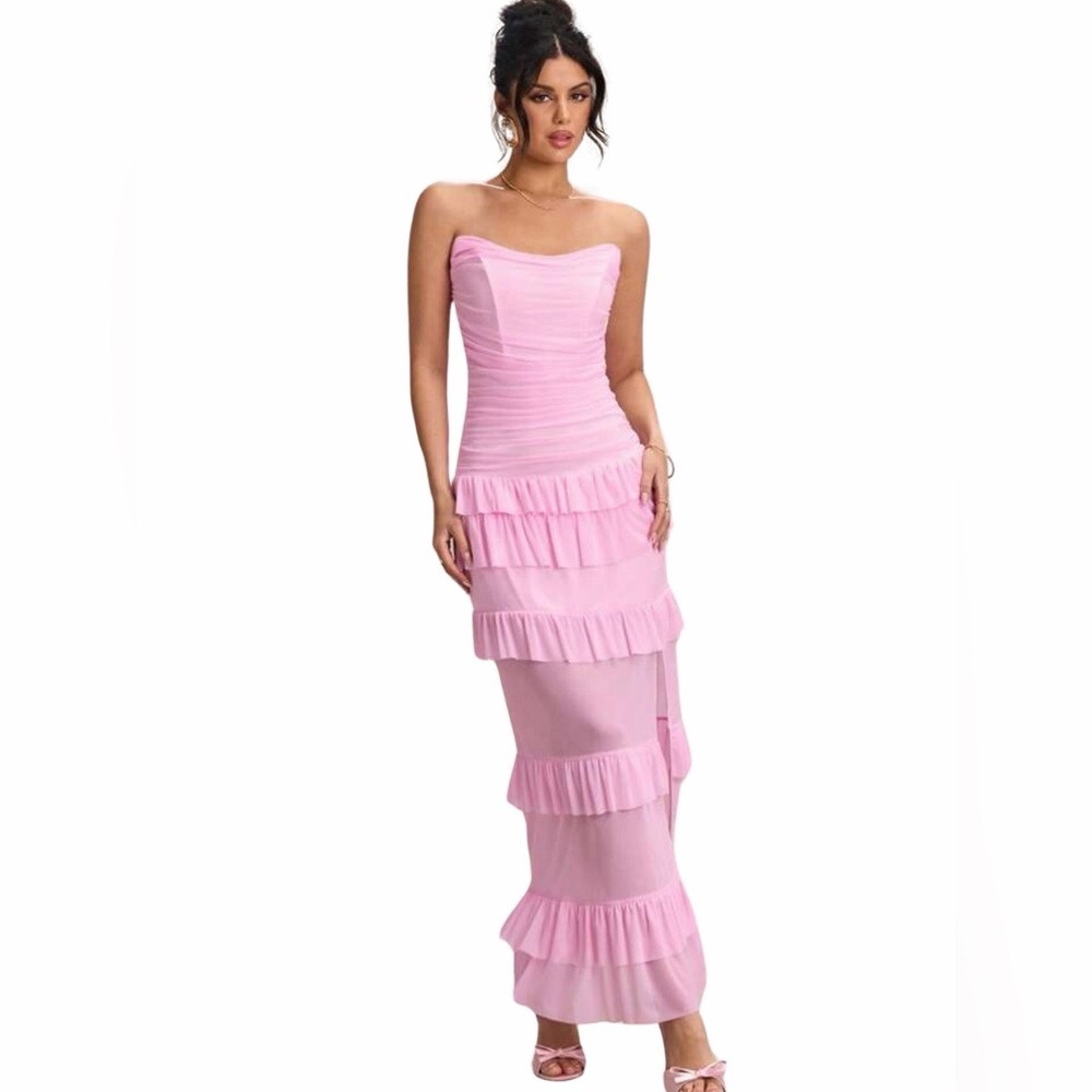 Maxi Formal Strapless Ruffle Dress